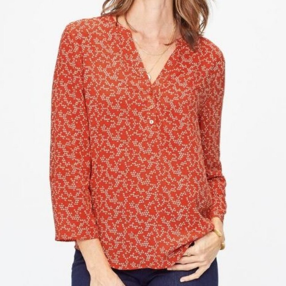 NYDJ Henley Popover Blouse with Roll Tab Sleeves